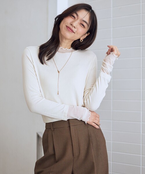 ANY（エニィ）の「【新色追加】シアーコンビタートル（Tシャツ/カットソー・レディース・アイボリー系/グレー系/オレンジ系/スカイブルー系9/ブラック系/ブラック系1/アイボリー系1・X-LARGE）」の11枚目の写真