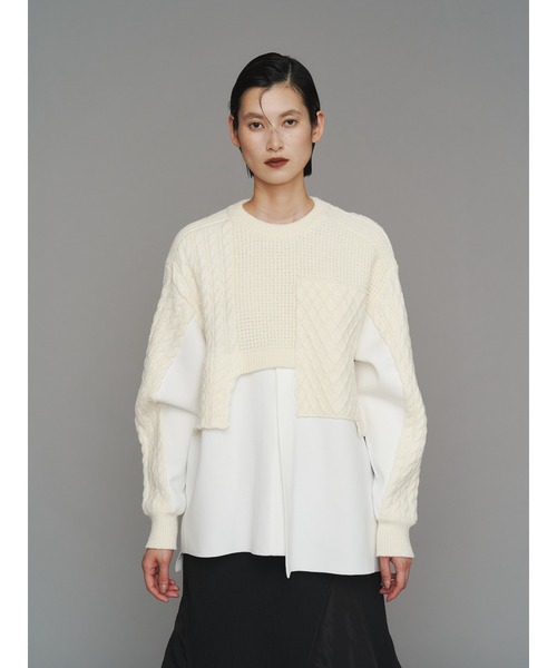 UN3D.（アンスリード）の「CABLE LAYER KNIT TOP / ケーブルレイヤーニットトップ（ニット/セーター・レディース・ホワイト/グレー/ブラック・FREE）」の2枚目の写真