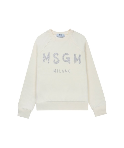 MSGM(エムエスジーエム)の「【NEW】MSGM ブラッシュロゴ スウェットシャツ<GLITTER SILVER PRINT>(スウェット・レディース・ブラック×シルバー/オフホワイト・S/M/XS/L)」の2枚目の写真