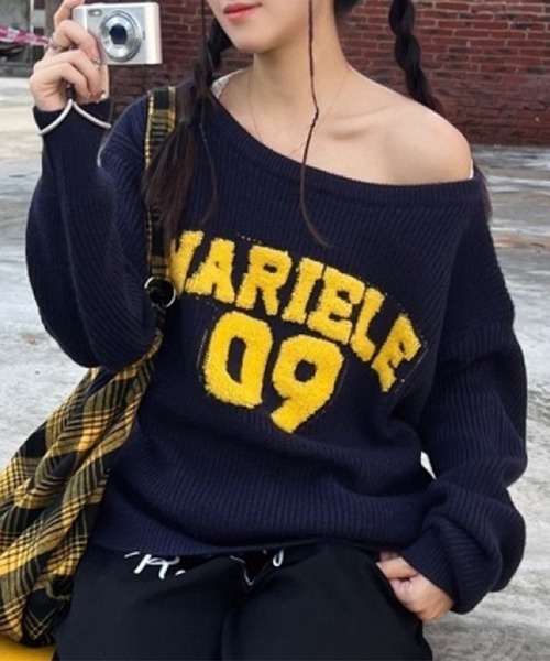 Lace Ladies(レースレディース)の「ロゴ オーバーサイズ 長袖 ニット プルオーバー(ニット/セーター・レディース・ネイビー/グレー・M/XL)」の4枚目の写真