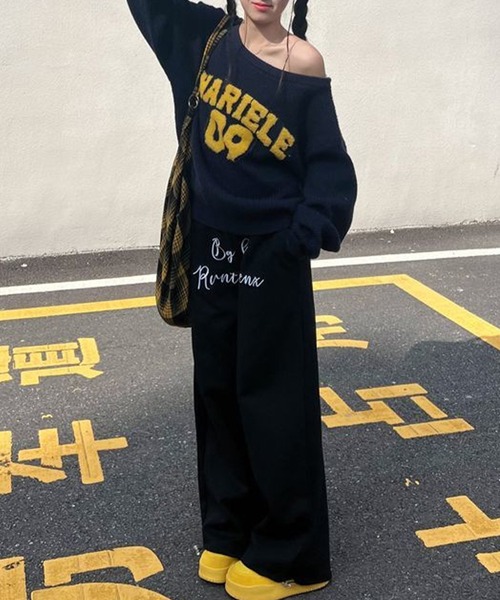 Lace Ladies(レースレディース)の「ロゴ オーバーサイズ 長袖 ニット プルオーバー(ニット/セーター・レディース・ネイビー/グレー・M/XL)」の5枚目の写真