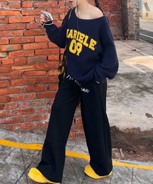 Lace Ladies(レースレディース)の「ロゴ オーバーサイズ 長袖 ニット プルオーバー(ニット/セーター・レディース・ネイビー/グレー・M/XL)」の6枚目の写真