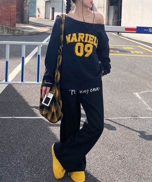 Lace Ladies(レースレディース)の「ロゴ オーバーサイズ 長袖 ニット プルオーバー(ニット/セーター・レディース・ネイビー/グレー・M/XL)」の7枚目の写真