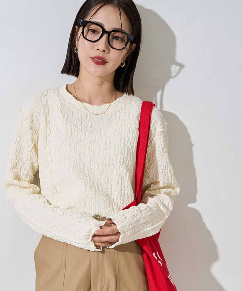 FREAK'S STORE(フリークスストア)の「限定展開 カット シャーリング ポコポコ メロー デザイン ロングスリーブ Tシャツ(Tシャツ/カットソー・レディース・オフホワイト/ブルー/ブラック/レッド/ブラウン・フリ-)」の2枚目の写真