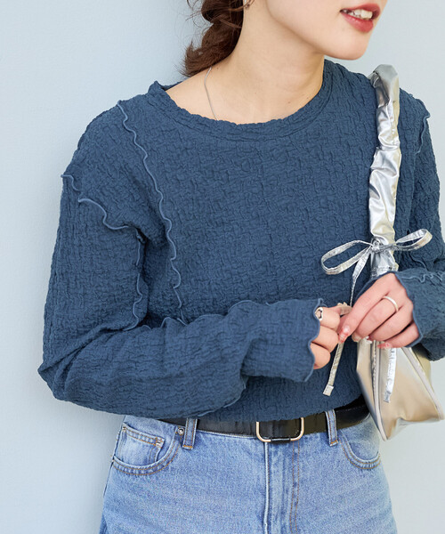 FREAK'S STORE(フリークスストア)の「限定展開 カット シャーリング ポコポコ メロー デザイン ロングスリーブ Tシャツ(Tシャツ/カットソー・レディース・オフホワイト/ブルー/ブラック/レッド/ブラウン・フリ-)」の1枚目の写真