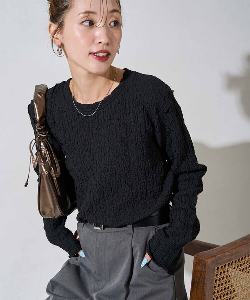 FREAK'S STORE(フリークスストア)の「限定展開 カット シャーリング ポコポコ メロー デザイン ロングスリーブ Tシャツ(Tシャツ/カットソー・レディース・オフホワイト/ブルー/ブラック/レッド/ブラウン・フリ-)」の3枚目の写真