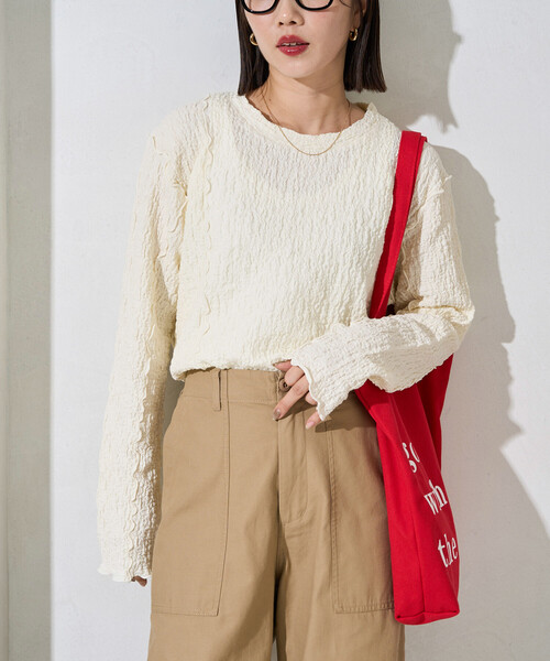 FREAK'S STORE(フリークスストア)の「限定展開 カット シャーリング ポコポコ メロー デザイン ロングスリーブ Tシャツ(Tシャツ/カットソー・レディース・オフホワイト/ブルー/ブラック/レッド/ブラウン・フリ-)」の18枚目の写真