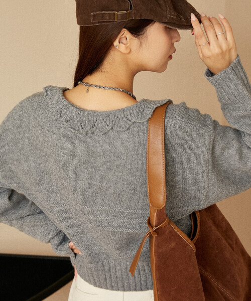 PUBLUX（パブリュクス）の「PUBLUX/パブリュクス フリルホックカーディガン　限定展開（カーディガン/ボレロ・レディース・ブラック/ブラウン/グレー/オフホワイト・ﾌﾘ-）」の7枚目の写真