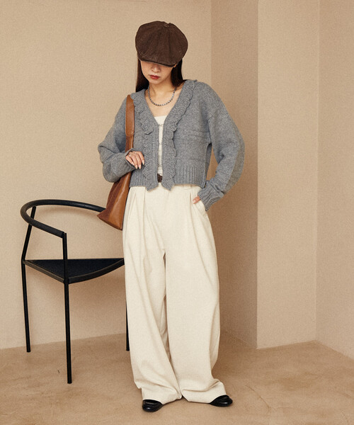 PUBLUX（パブリュクス）の「PUBLUX/パブリュクス フリルホックカーディガン　限定展開（カーディガン/ボレロ・レディース・ブラック/ブラウン/グレー/オフホワイト・ﾌﾘ-）」の10枚目の写真