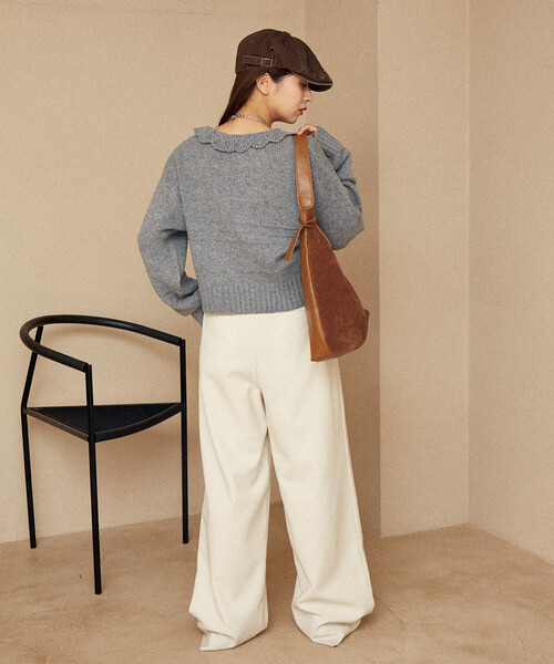 PUBLUX（パブリュクス）の「PUBLUX/パブリュクス フリルホックカーディガン　限定展開（カーディガン/ボレロ・レディース・ブラック/ブラウン/グレー/オフホワイト・ﾌﾘ-）」の11枚目の写真