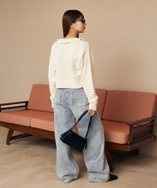 PUBLUX（パブリュクス）の「PUBLUX/パブリュクス フリルホックカーディガン　限定展開（カーディガン/ボレロ・レディース・ブラック/ブラウン/グレー/オフホワイト・ﾌﾘ-）」の21枚目の写真