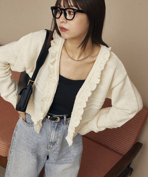 PUBLUX（パブリュクス）の「PUBLUX/パブリュクス フリルホックカーディガン　限定展開（カーディガン/ボレロ・レディース・ブラック/ブラウン/グレー/オフホワイト・ﾌﾘ-）」の22枚目の写真