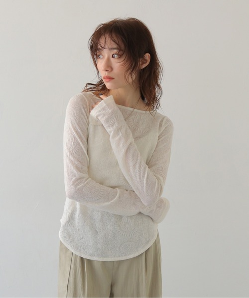 CLEIO（クレイオ）の「【CLEIO】レースジャガードトップス JACQUARD LACE BLOUSE/980-14610（Tシャツ/カットソー・レディース・ブラック/ホワイト・FREE）」の22枚目の写真