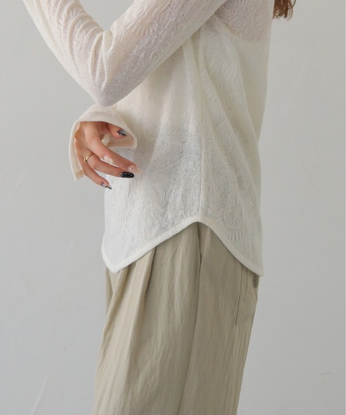 CLEIO（クレイオ）の「【CLEIO】レースジャガードトップス JACQUARD LACE BLOUSE/980-14610（Tシャツ/カットソー・レディース・ブラック/ホワイト・FREE）」の19枚目の写真