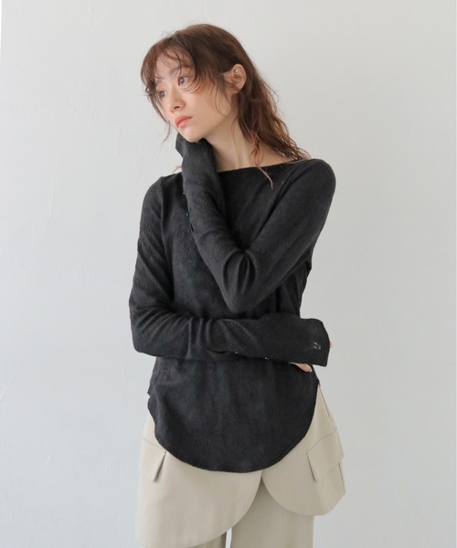 CLEIO（クレイオ）の「【CLEIO】レースジャガードトップス JACQUARD LACE BLOUSE/980-14610（Tシャツ/カットソー・レディース・ブラック/ホワイト・FREE）」の13枚目の写真