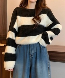 ワイドボーダーシャギーニット