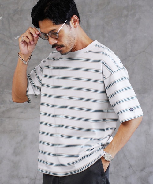 jiggys shop（ジギーズショップ）の「COOLMAX レトロボーダー オーバーサイズTシャツ（Tシャツ/カットソー・メンズ・ホワイト/オートミール/ブルーグリーン/スミクロ・MEDIUM/LARGE/X-LARGE）」の17枚目の写真
