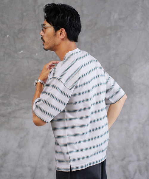 jiggys shop（ジギーズショップ）の「COOLMAX レトロボーダー オーバーサイズTシャツ（Tシャツ/カットソー・メンズ・ホワイト/オートミール/ブルーグリーン/スミクロ・MEDIUM/LARGE/X-LARGE）」の18枚目の写真