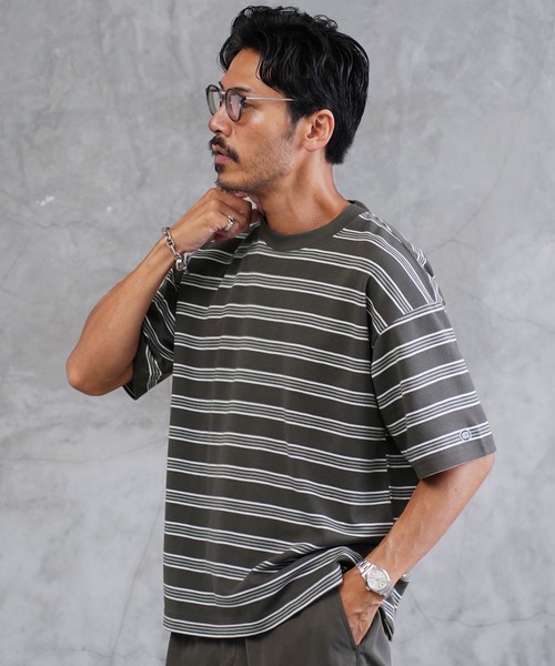 jiggys shop（ジギーズショップ）の「COOLMAX レトロボーダー オーバーサイズTシャツ（Tシャツ/カットソー・メンズ・ホワイト/オートミール/ブルーグリーン/スミクロ・MEDIUM/LARGE/X-LARGE）」の22枚目の写真