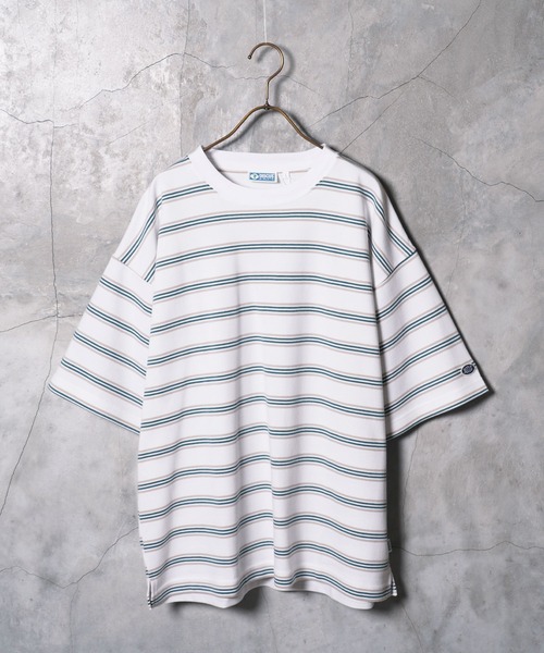 jiggys shop（ジギーズショップ）の「COOLMAX レトロボーダー オーバーサイズTシャツ（Tシャツ/カットソー・メンズ・ホワイト/オートミール/ブルーグリーン/スミクロ・MEDIUM/LARGE/X-LARGE）」の12枚目の写真