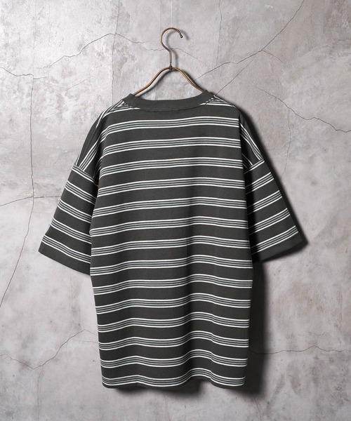 jiggys shop（ジギーズショップ）の「COOLMAX レトロボーダー オーバーサイズTシャツ（Tシャツ/カットソー・メンズ・ホワイト/オートミール/ブルーグリーン/スミクロ・MEDIUM/LARGE/X-LARGE）」の5枚目の写真
