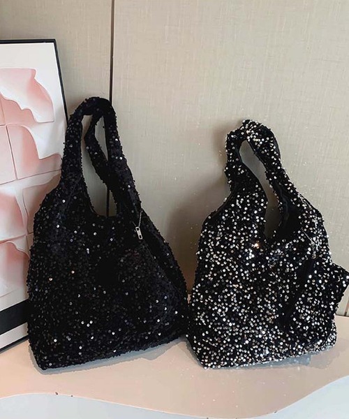 Mignonjour(ミニョンジュール)の「Mignonjour/ミニポーチつきスパンコールトートバッグM2834(トートバッグ・レディース・ブラック/シルバー・FREE)」の1枚目の写真