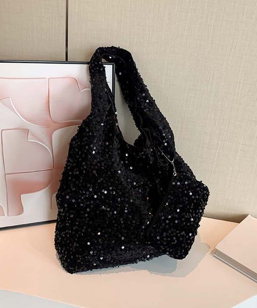 Mignonjour(ミニョンジュール)の「Mignonjour/ミニポーチつきスパンコールトートバッグM2834(トートバッグ・レディース・ブラック/シルバー・FREE)」の2枚目の写真