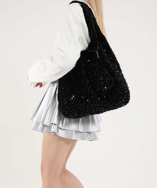Mignonjour(ミニョンジュール)の「Mignonjour/ミニポーチつきスパンコールトートバッグM2834(トートバッグ・レディース・ブラック/シルバー・FREE)」の5枚目の写真