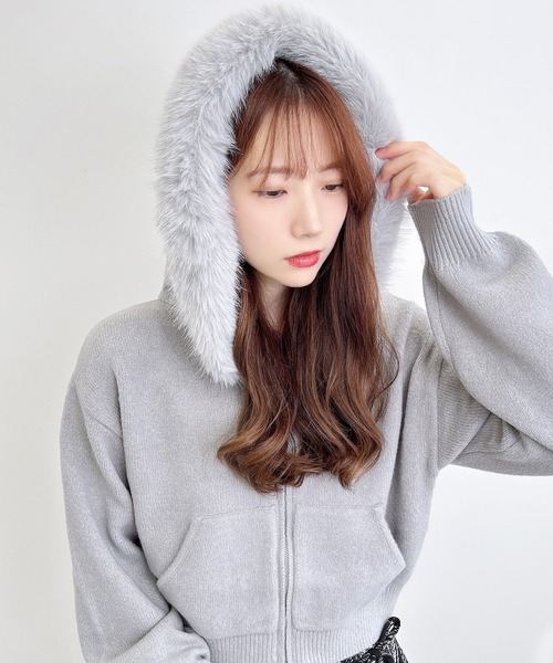 INGNI（イング）の「エコファー付ニットパーカー（パーカー・レディース・ベージュ/オフホワイト/グレー/チャコールグレー・M）」の18枚目の写真