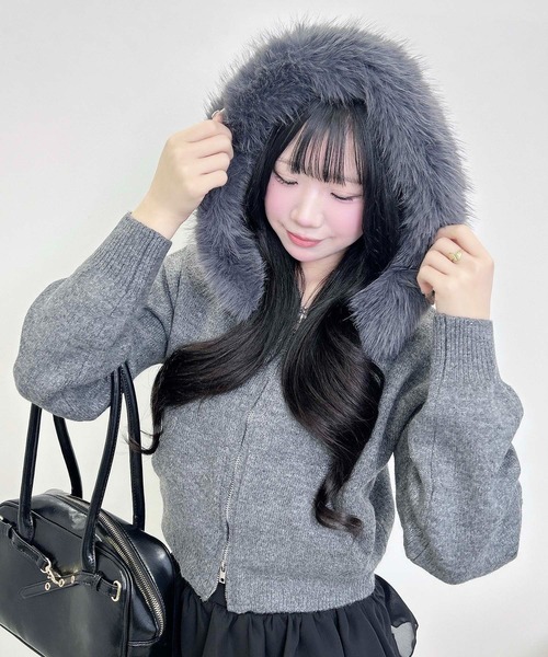INGNI（イング）の「エコファー付ニットパーカー（パーカー・レディース・ベージュ/オフホワイト/グレー/チャコールグレー・M）」の5枚目の写真