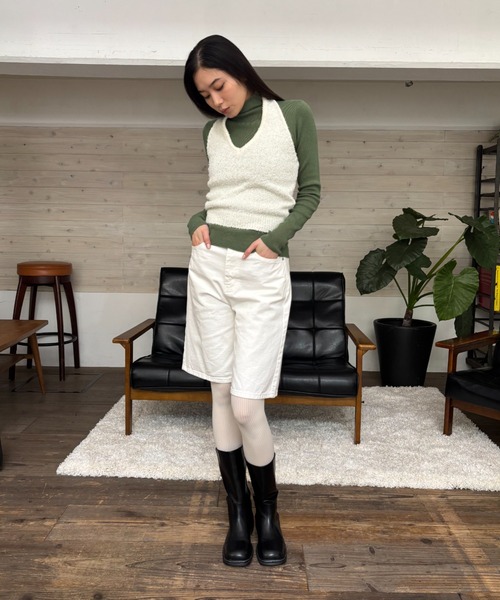 FUULLY STUDIO(フーリィーステューディオ)の「ファンシーヤーンホルターネックビスチェ(キャミソール・レディース・ブラック/ベージュ/オフホワイト・FREE)」の6枚目の写真