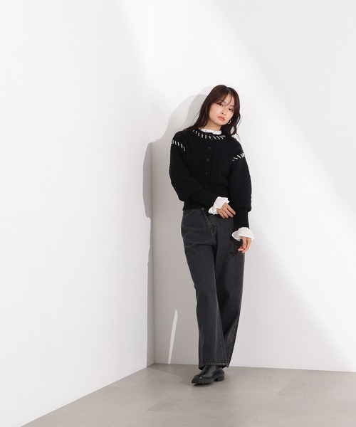 N.（N. Natural Beauty Basic）（エヌエヌナチュラルビューティーベーシック）の「ケーブルステッチカーディガン（カーディガン/ボレロ・レディース・ブラック/グレー/オフホワイト・MEDIUM）」の6枚目の写真