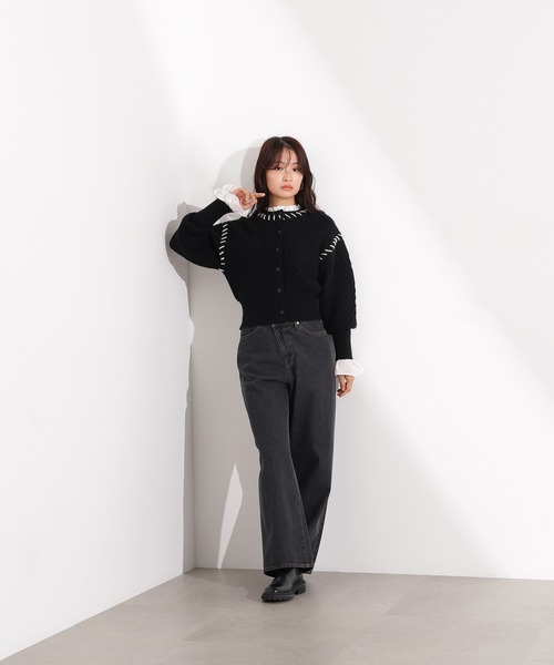 N.（N. Natural Beauty Basic）（エヌエヌナチュラルビューティーベーシック）の「ケーブルステッチカーディガン（カーディガン/ボレロ・レディース・ブラック/グレー/オフホワイト・MEDIUM）」の7枚目の写真