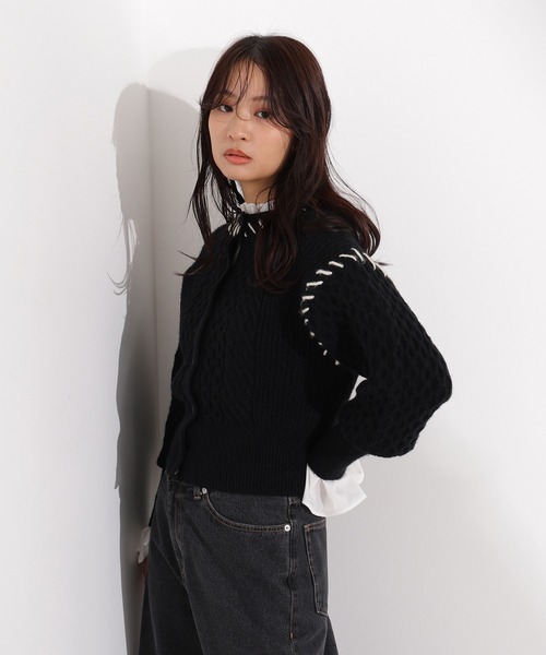 N.（N. Natural Beauty Basic）（エヌエヌナチュラルビューティーベーシック）の「ケーブルステッチカーディガン（カーディガン/ボレロ・レディース・ブラック/グレー/オフホワイト・MEDIUM）」の8枚目の写真