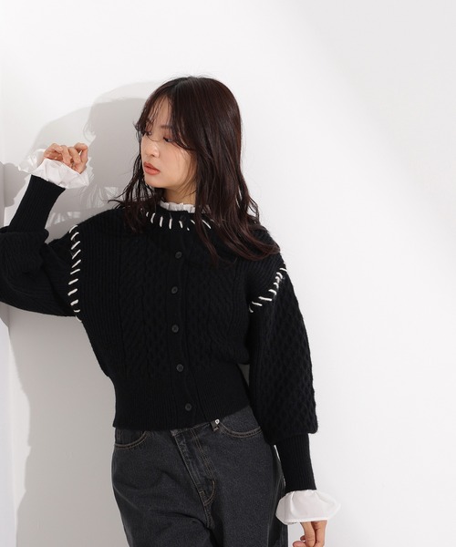 N.（N. Natural Beauty Basic）（エヌエヌナチュラルビューティーベーシック）の「ケーブルステッチカーディガン（カーディガン/ボレロ・レディース・ブラック/グレー/オフホワイト・MEDIUM）」の12枚目の写真