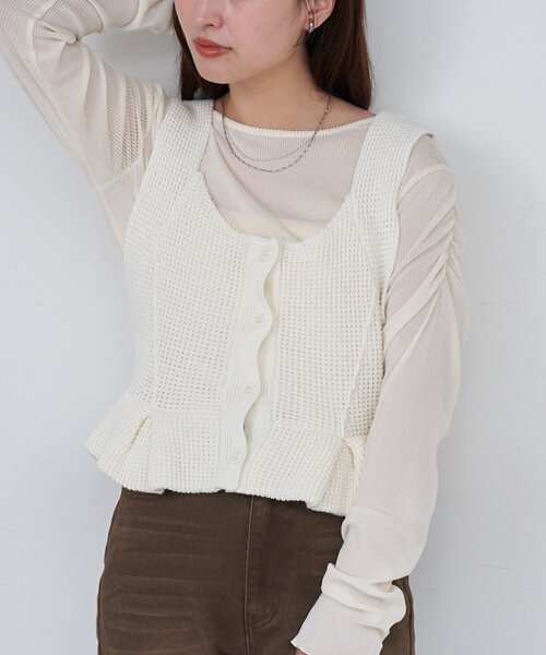 Kastane（カスタネ）の「B ワッフルニットビスチェ（タンクトップ・レディース・ブラック/アイボリー/レッド・FREE）」の2枚目の写真