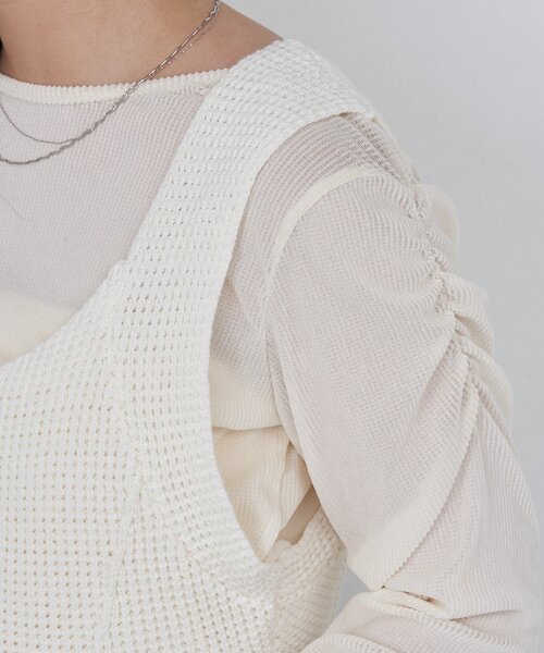 Kastane（カスタネ）の「B ワッフルニットビスチェ（タンクトップ・レディース・ブラック/アイボリー/レッド・FREE）」の18枚目の写真