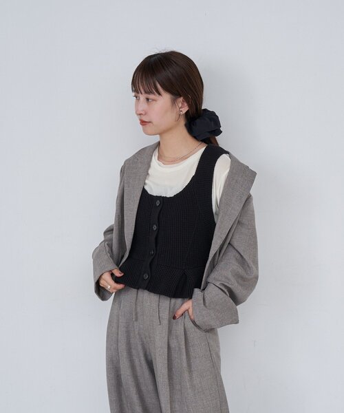 Kastane（カスタネ）の「B ワッフルニットビスチェ（タンクトップ・レディース・ブラック/アイボリー/レッド・FREE）」の20枚目の写真