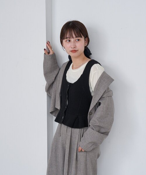 Kastane（カスタネ）の「B ワッフルニットビスチェ（タンクトップ・レディース・ブラック/アイボリー/レッド・FREE）」の12枚目の写真