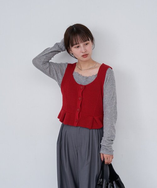 Kastane（カスタネ）の「B ワッフルニットビスチェ（タンクトップ・レディース・ブラック/アイボリー/レッド・FREE）」の16枚目の写真