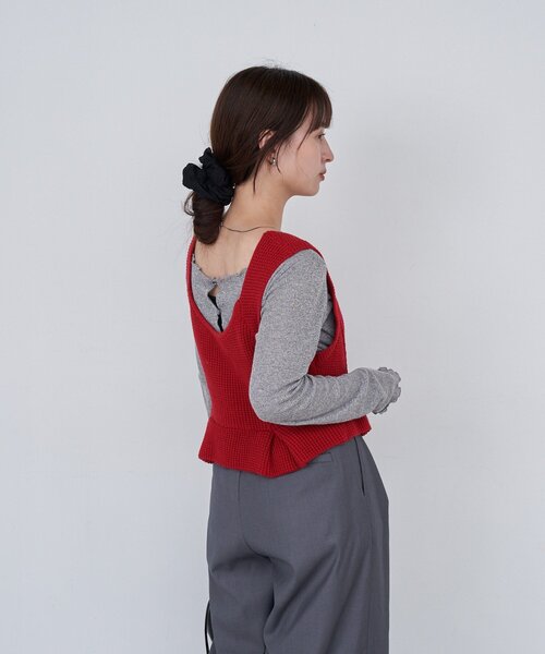 Kastane（カスタネ）の「B ワッフルニットビスチェ（タンクトップ・レディース・ブラック/アイボリー/レッド・FREE）」の14枚目の写真