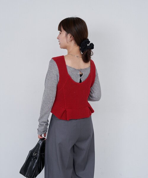 Kastane（カスタネ）の「B ワッフルニットビスチェ（タンクトップ・レディース・ブラック/アイボリー/レッド・FREE）」の11枚目の写真