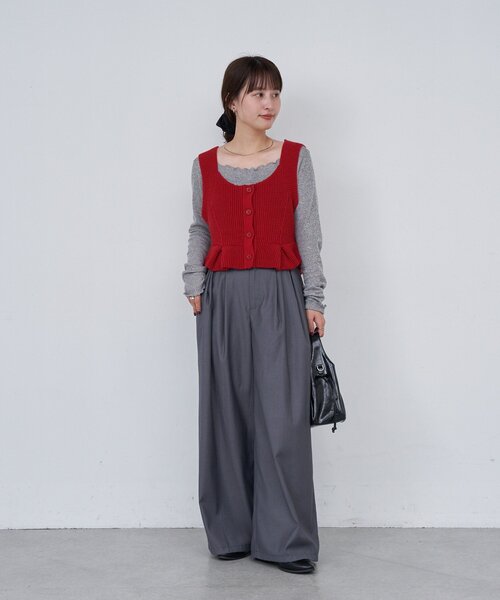 Kastane（カスタネ）の「B ワッフルニットビスチェ（タンクトップ・レディース・ブラック/アイボリー/レッド・FREE）」の10枚目の写真