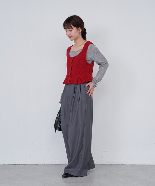 Kastane（カスタネ）の「B ワッフルニットビスチェ（タンクトップ・レディース・ブラック/アイボリー/レッド・FREE）」の4枚目の写真