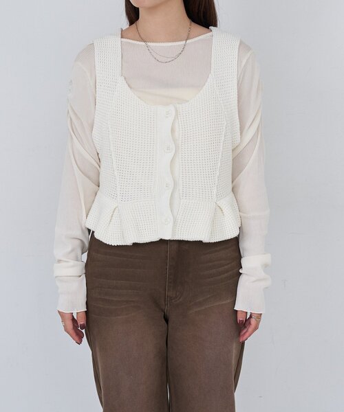 Kastane（カスタネ）の「B ワッフルニットビスチェ（タンクトップ・レディース・ブラック/アイボリー/レッド・FREE）」の9枚目の写真