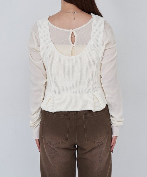 Kastane（カスタネ）の「B ワッフルニットビスチェ（タンクトップ・レディース・ブラック/アイボリー/レッド・FREE）」の7枚目の写真