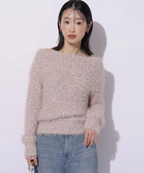 Mystrada（マイストラーダ）の「キラふわオフショルニット（ニット/セーター・レディース・ミント/チャコールグレー/ホワイト/ピンク・38）」の4枚目の写真