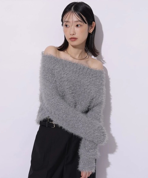 Mystrada（マイストラーダ）の「キラふわオフショルニット（ニット/セーター・レディース・ミント/チャコールグレー/ホワイト/ピンク・38）」の13枚目の写真