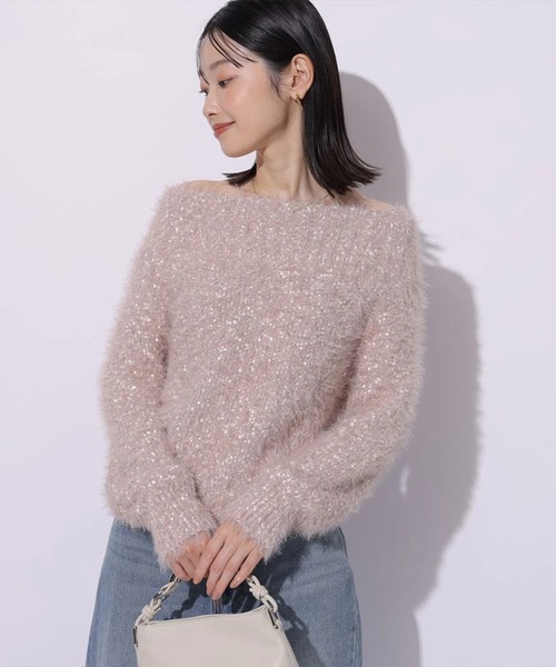 Mystrada（マイストラーダ）の「キラふわオフショルニット（ニット/セーター・レディース・ミント/チャコールグレー/ホワイト/ピンク・38）」の5枚目の写真