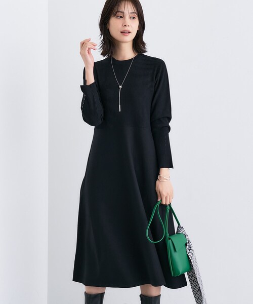 インディヴィ INDIVI ニット前ボタンワンピース　ＬＬ セール】 【ウール混／洗える】スムースニットワンピース （ミニ丈